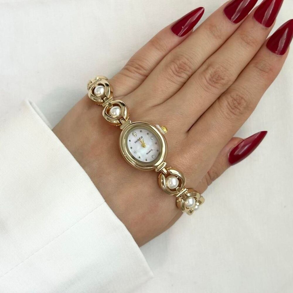 Vintage Inspired Luxury Gold Tone and Pearl Watch